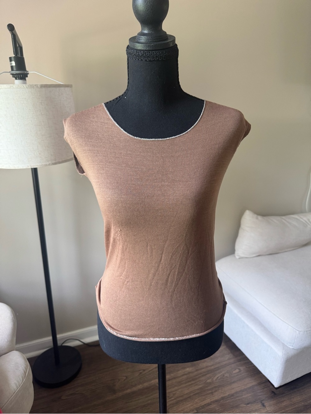 Y2K Cap Sleeve Top in Warm Taupe